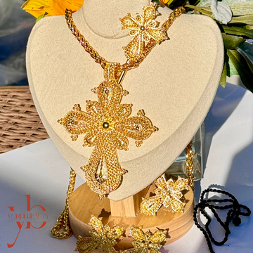 Golden Filigree Cross Necklace Set