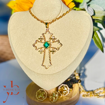 Emerald Cross Necklace Set