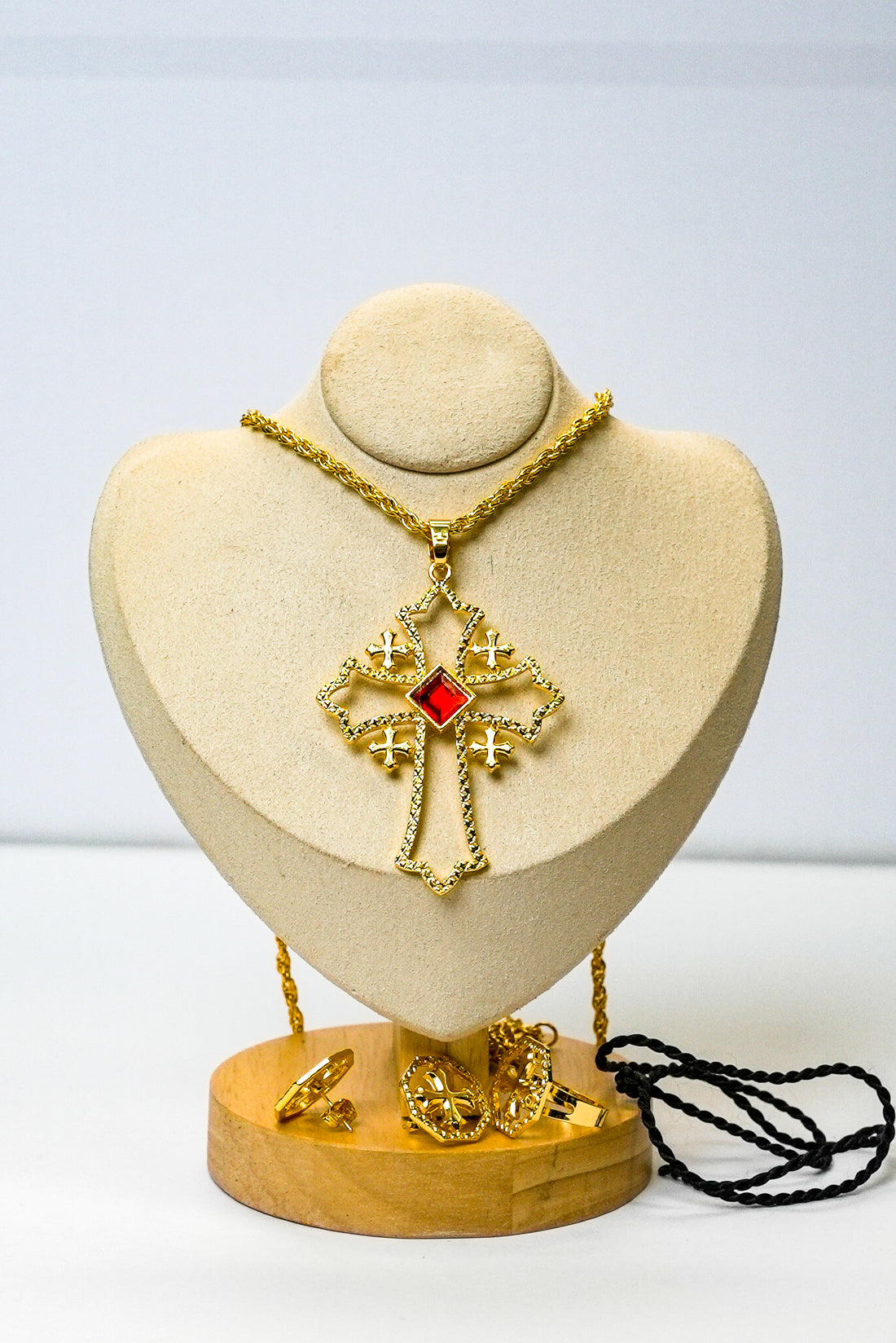 Ruby Cross Necklace Set
