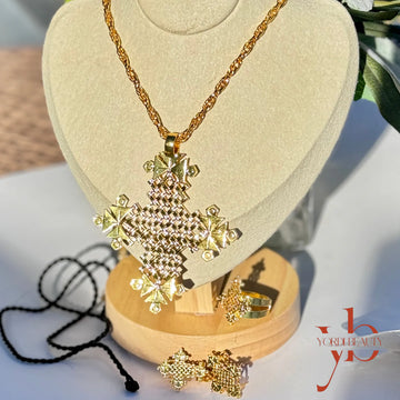 Golden Mosaic Cross Necklace