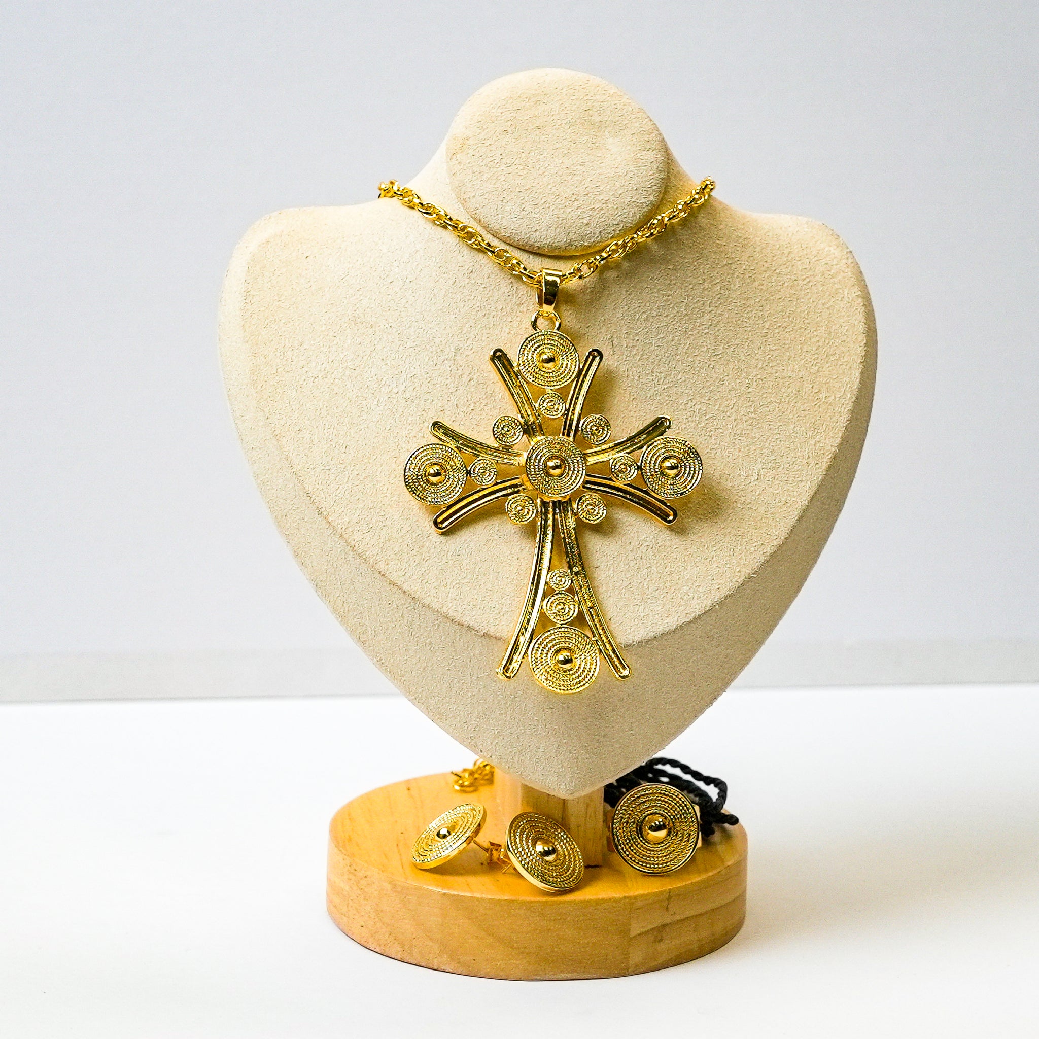 Gold Spiral Habesha Cross Necklace