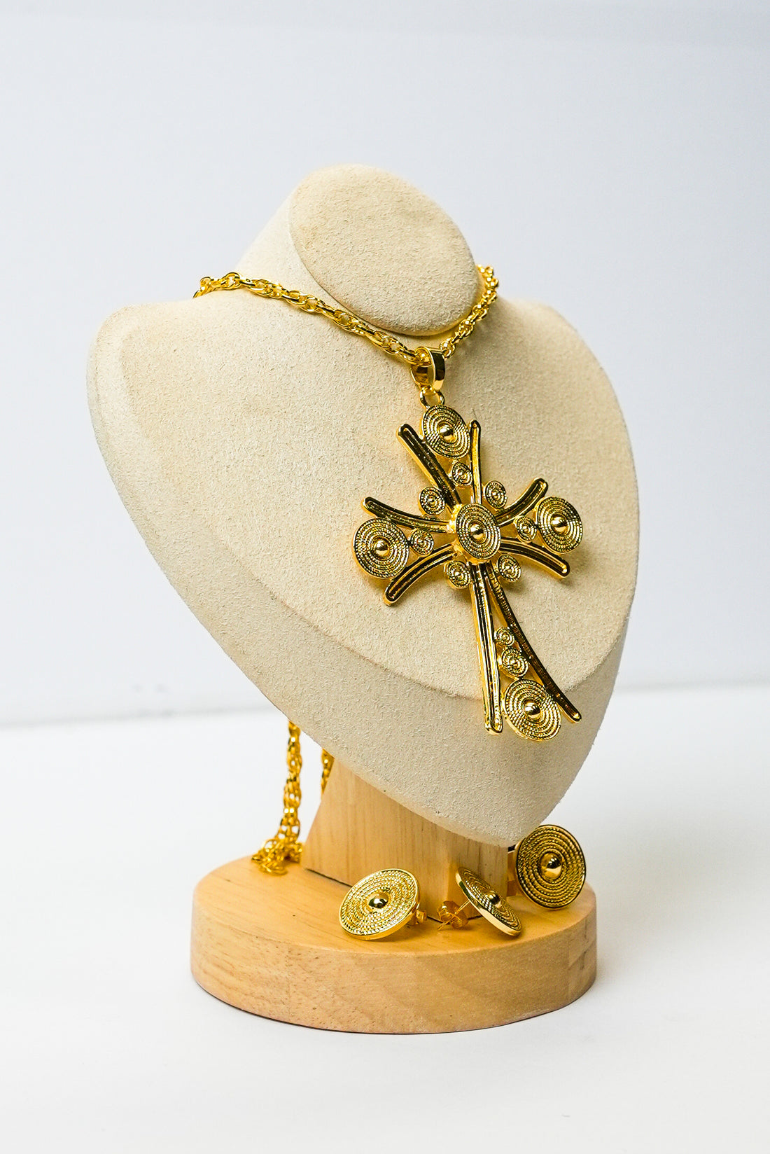 Gold Spiral Habesha Cross Necklace
