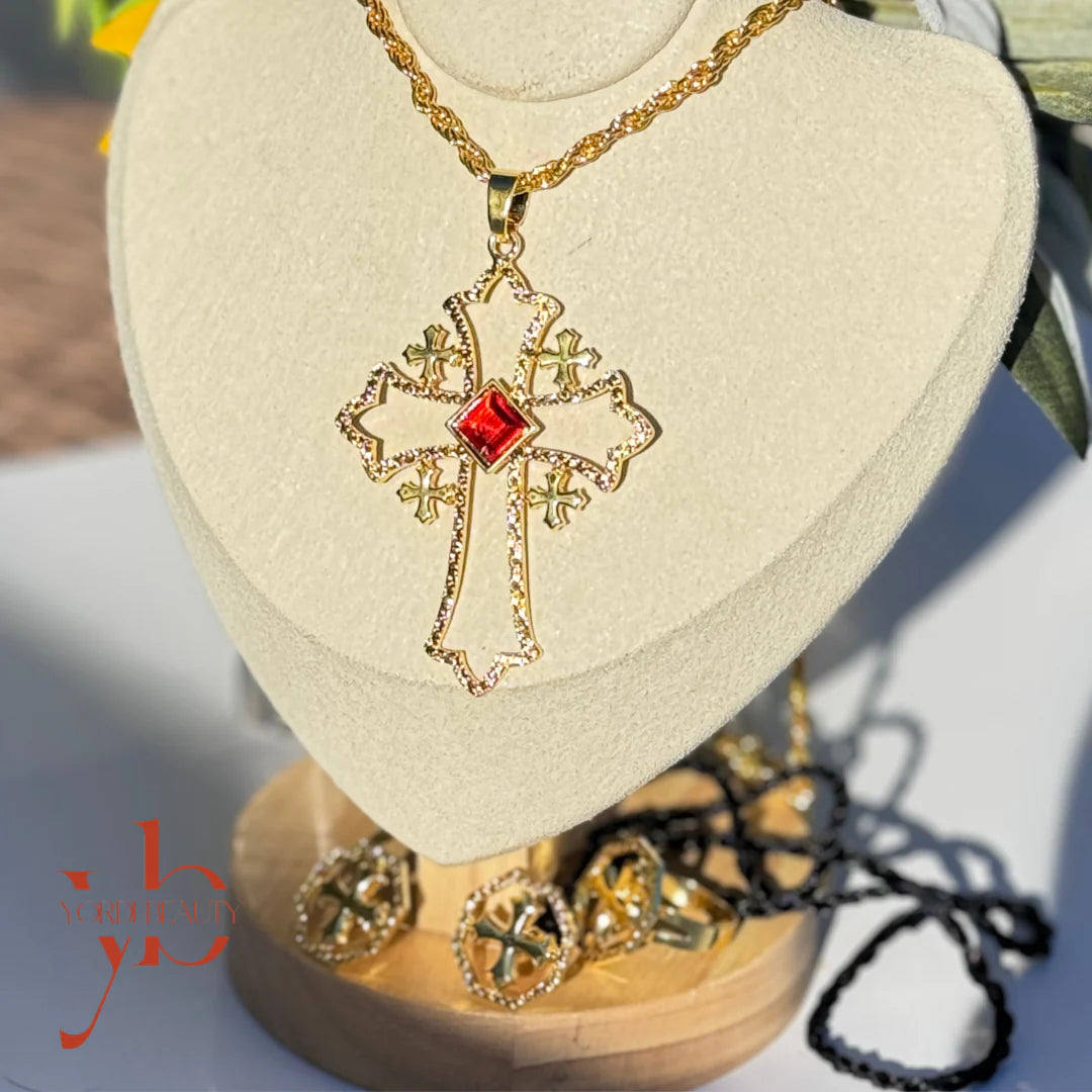 Ruby Cross Necklace Set